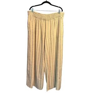 Maurices Size 1X Linen Blend Wide Leg Pull On Pants Beige Black Striped